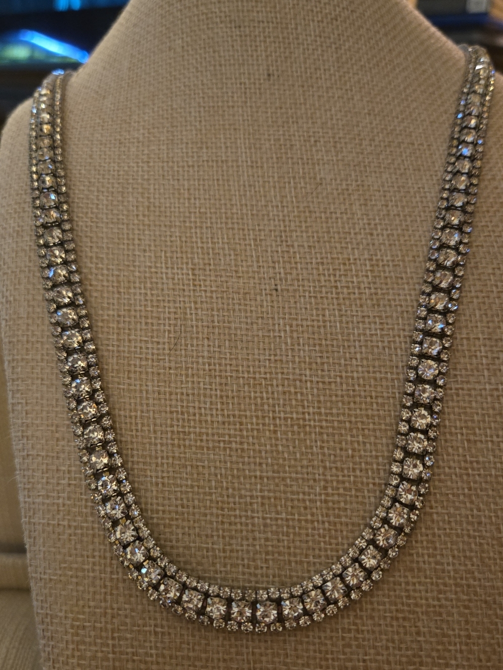 Crystal Silver-tone Double-Row Tennis Necklace